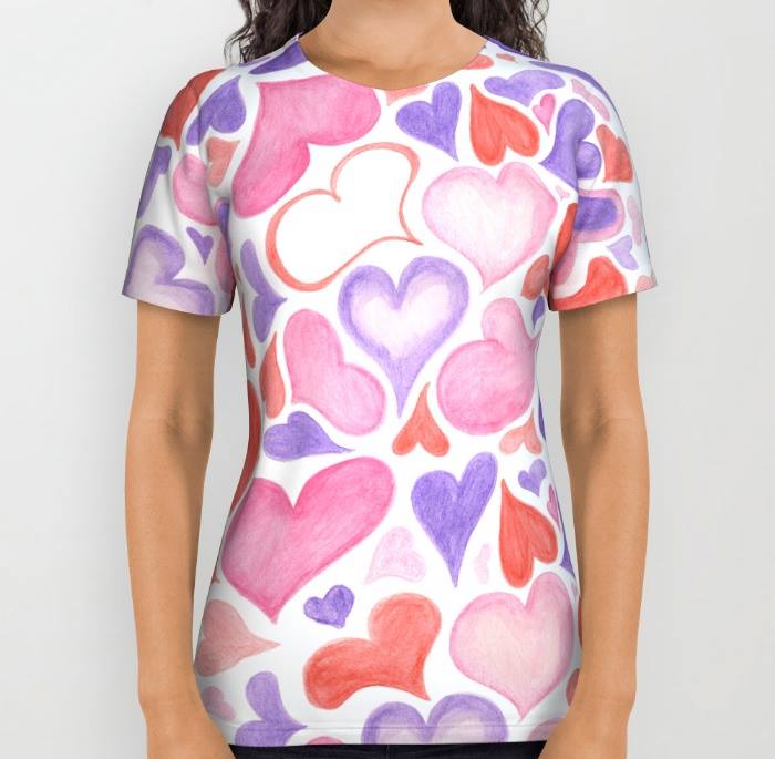 All over print watercolor heart tee